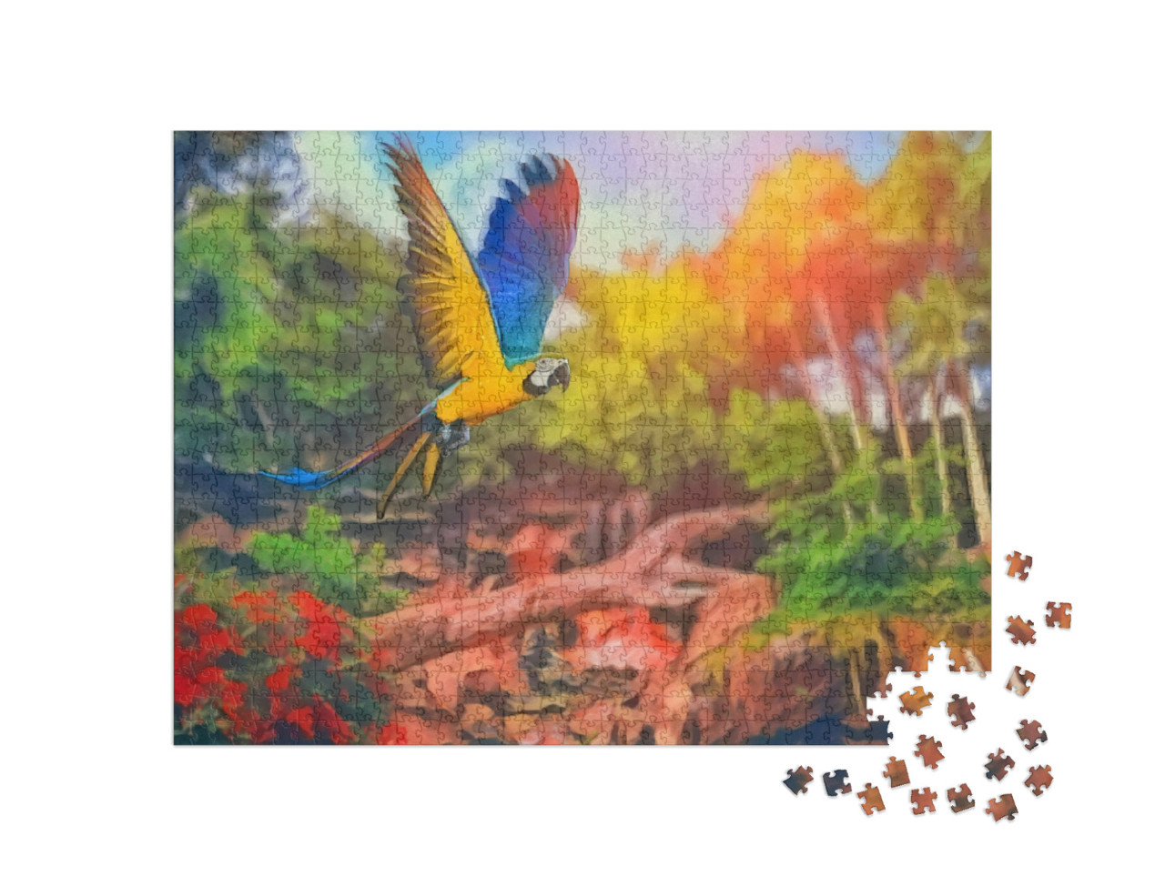 Puzzel 1000 stukjes „in de kunststijl van Franz Marc - Ara papegaai in tropisch regenwoud“