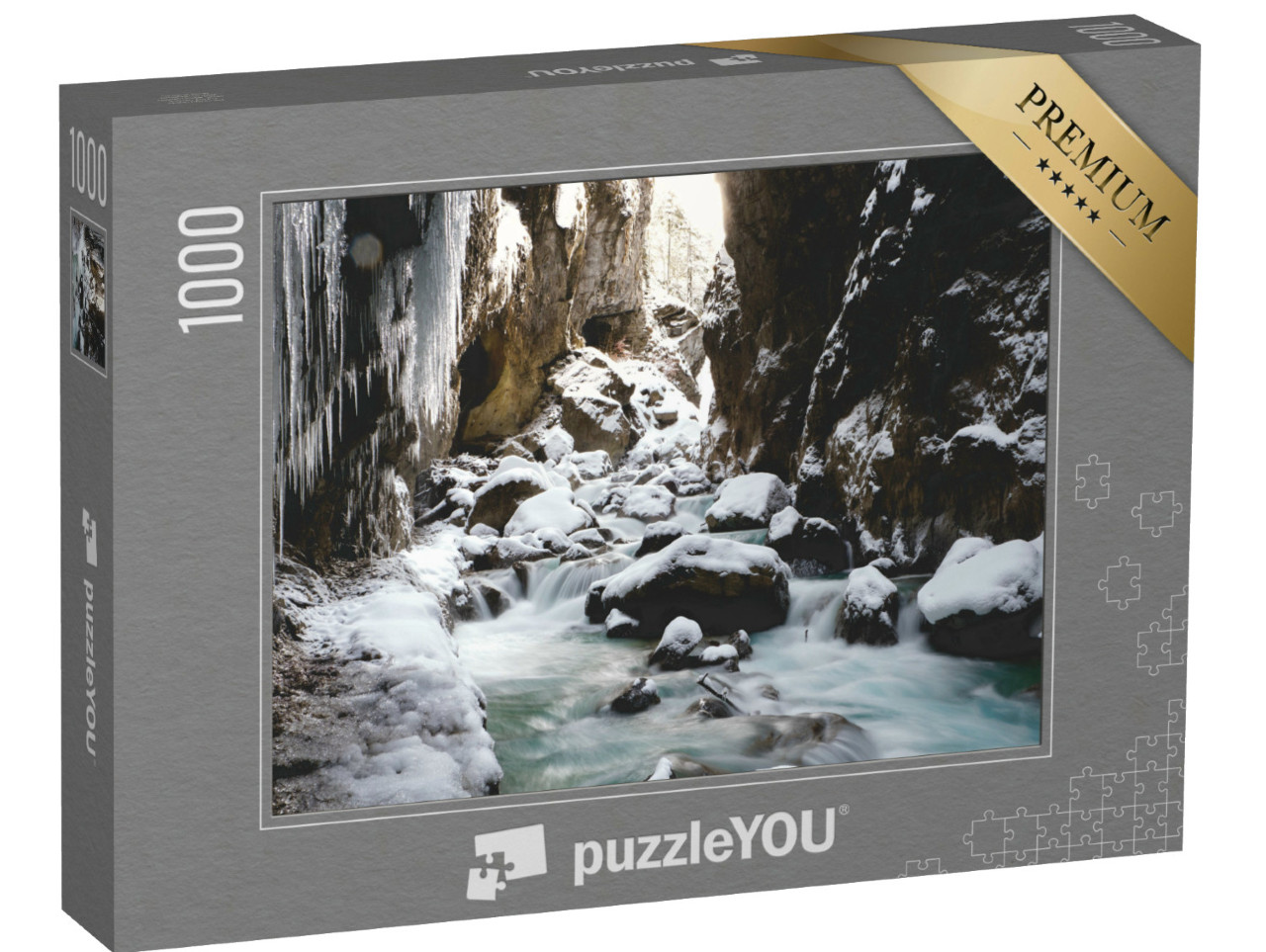 Puzzel 1000 stukjes „IJssneeuw en waterval in de Partnach Klamm“