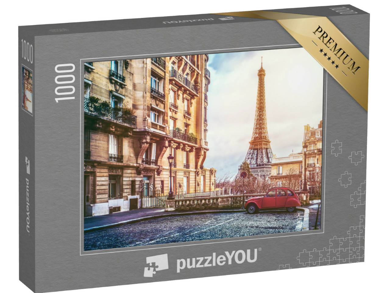 Puzzel 1000 stukjes „Parijse straat met uitzicht op de beroemde Eiffeltoren“