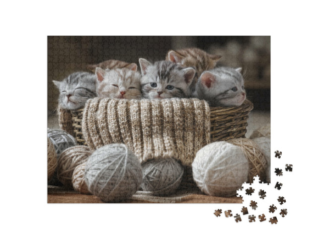 Puzzel 1000 stukjes „Groep kleine gestreepte kittens“
