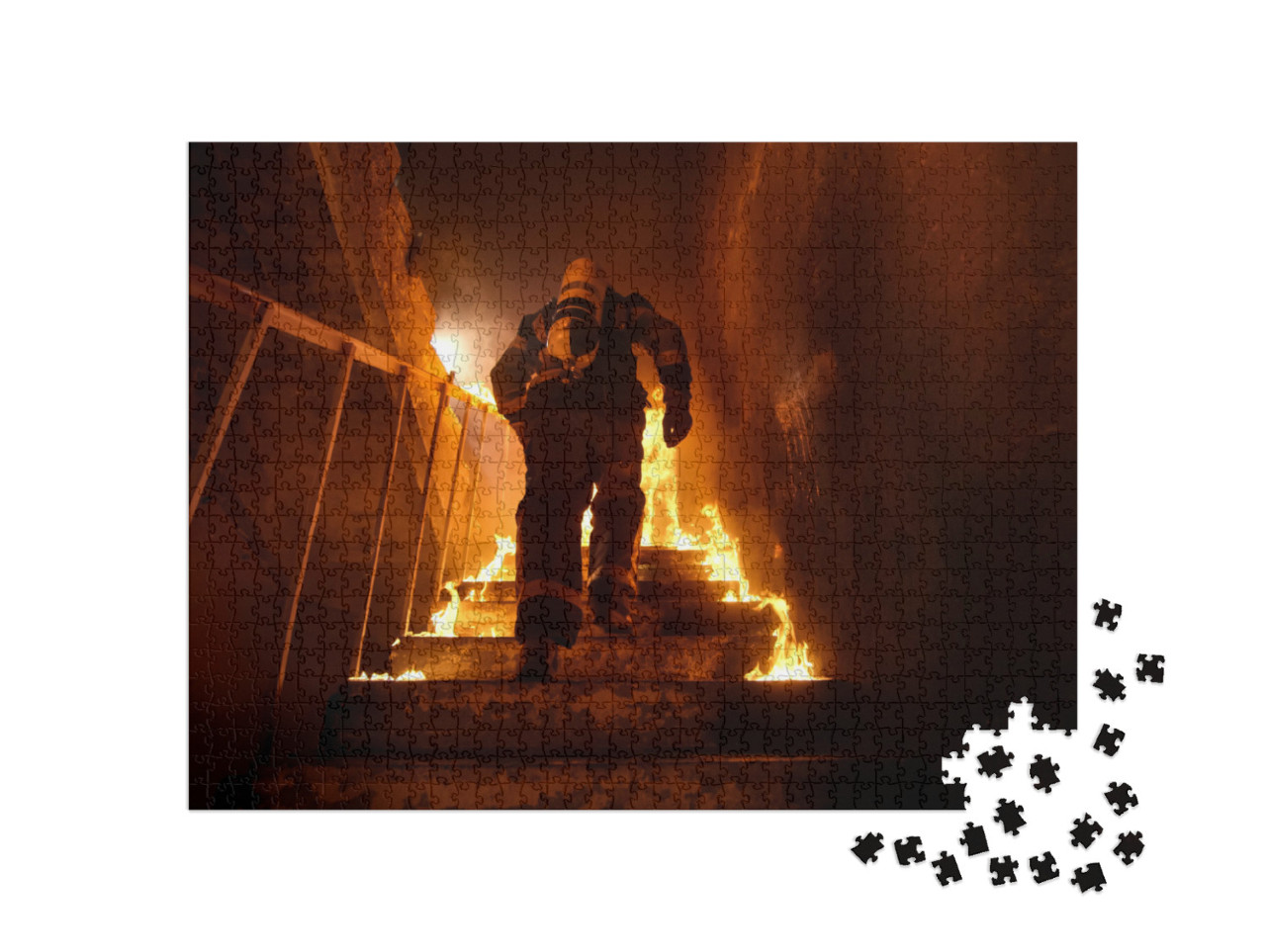 Puzzel 1000 stukjes „Brandweerman op brandende trap“