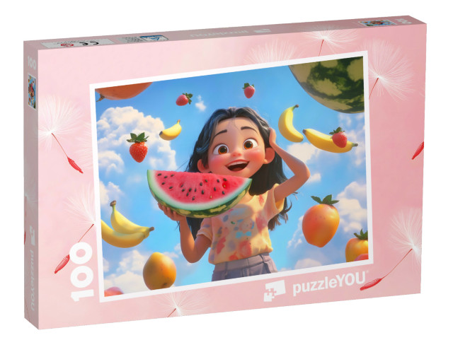 Puzzel 100 stukjes „Vliegende zomerfruitsalade“