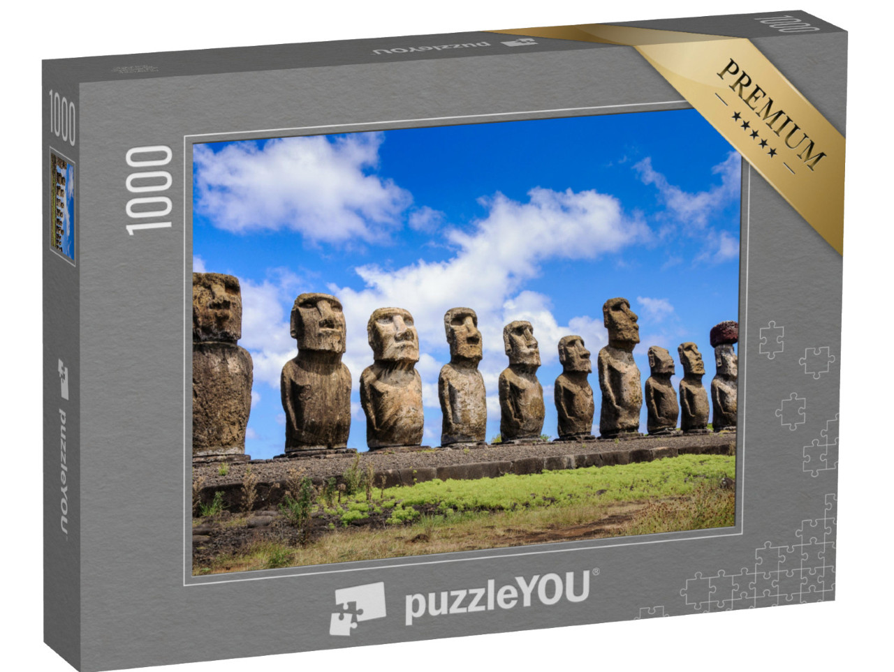 Puzzel 1000 stukjes „Stenen figuren Moais van Ahu Tongariki, Paaseiland, Chili“