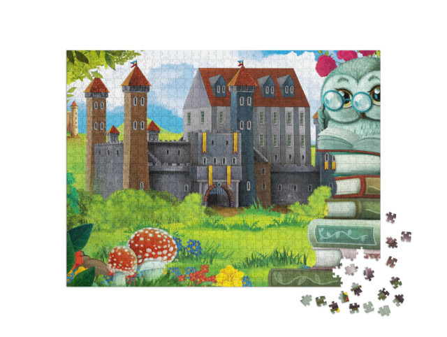 Puzzel 1000 stukjes „Tuintafereel met bosdieren en kasteel“