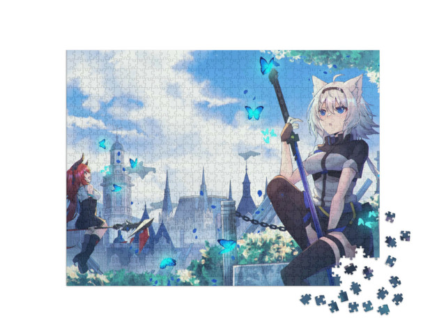 Puzzel 1000 stukjes „Anime meisje in de stijl van een kat“