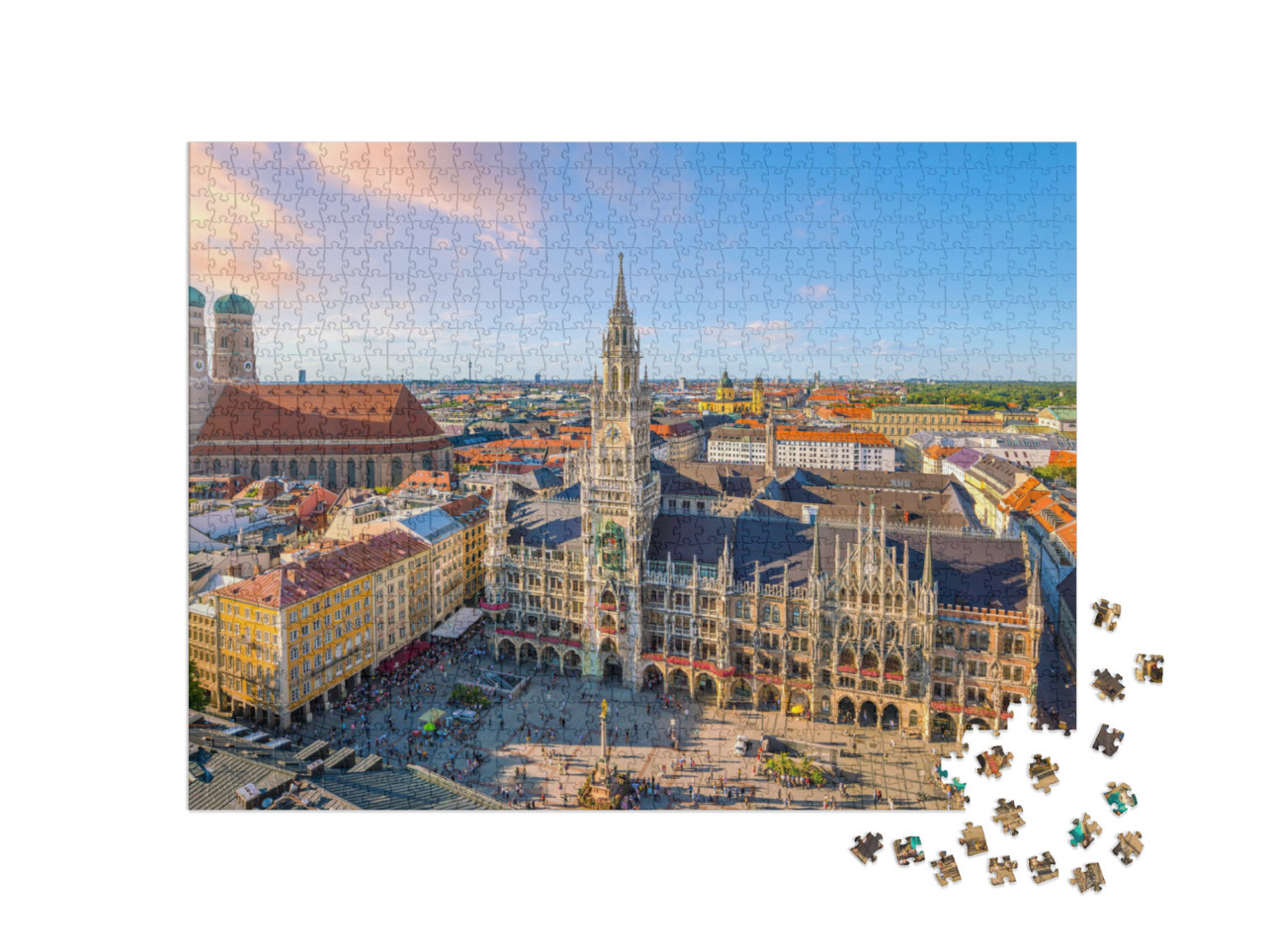 Puzzel 1000 stukjes „München: Stadhuis aan de Marienplatz“