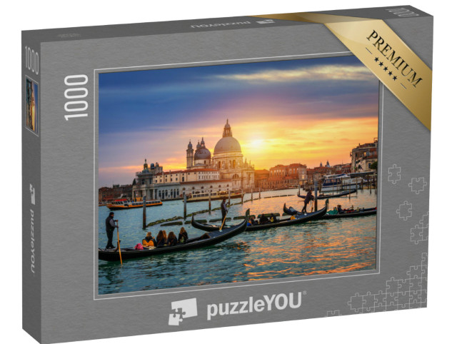 Puzzel 1000 stukjes „Canal Grande met gondels in Venetië bij zonsondergang, Italië“