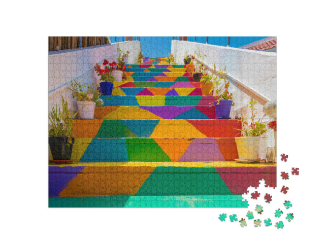 Puzzel 1000 stukjes „Kleurrijke trap in Tunis, Tunesië“