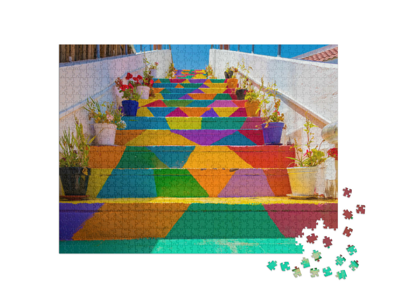Puzzel 1000 stukjes „Kleurrijke trap in Tunis, Tunesië“