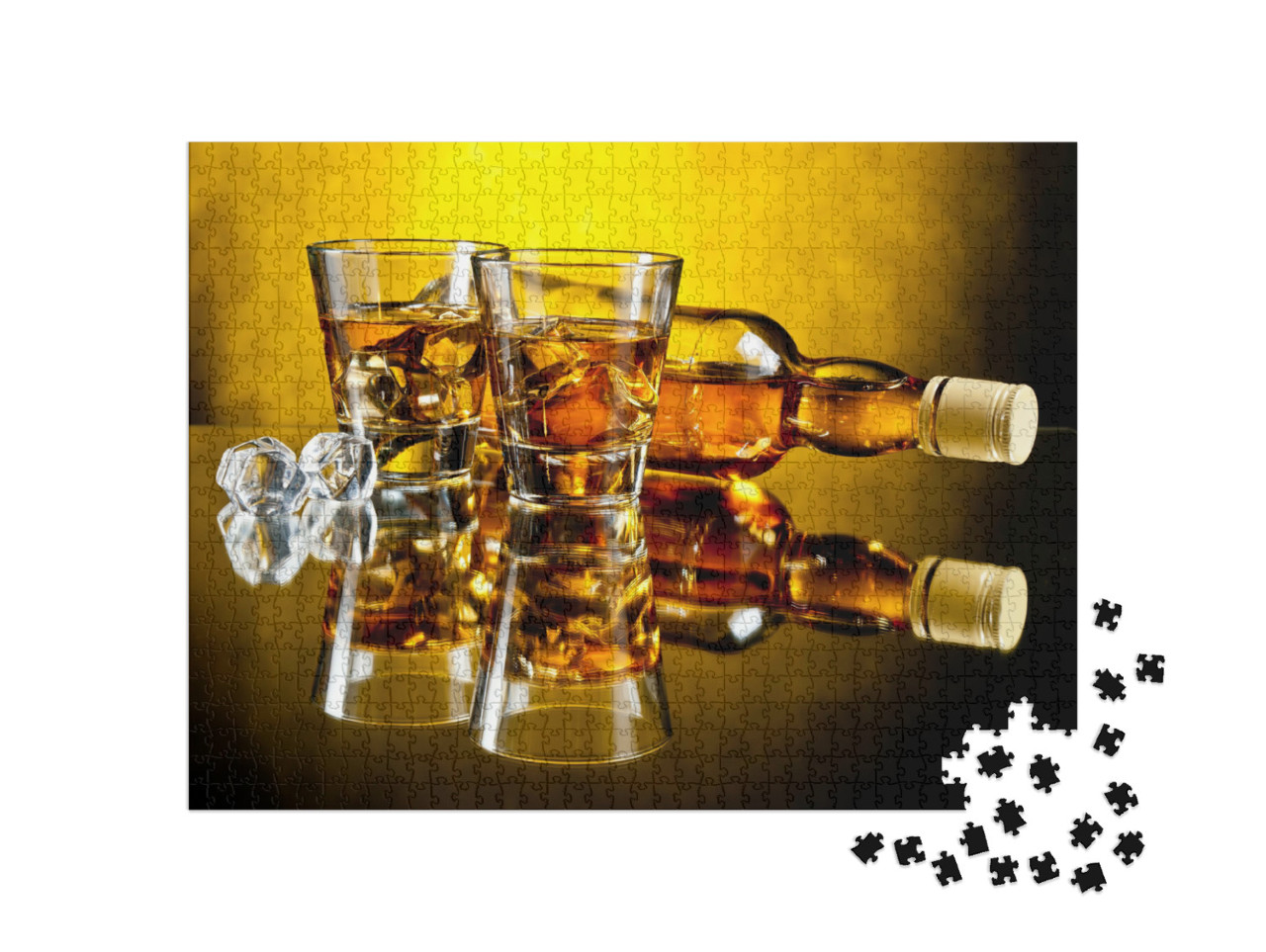 Puzzel 1000 stukjes „Een fles whisky en twee whisky's met ijs“
