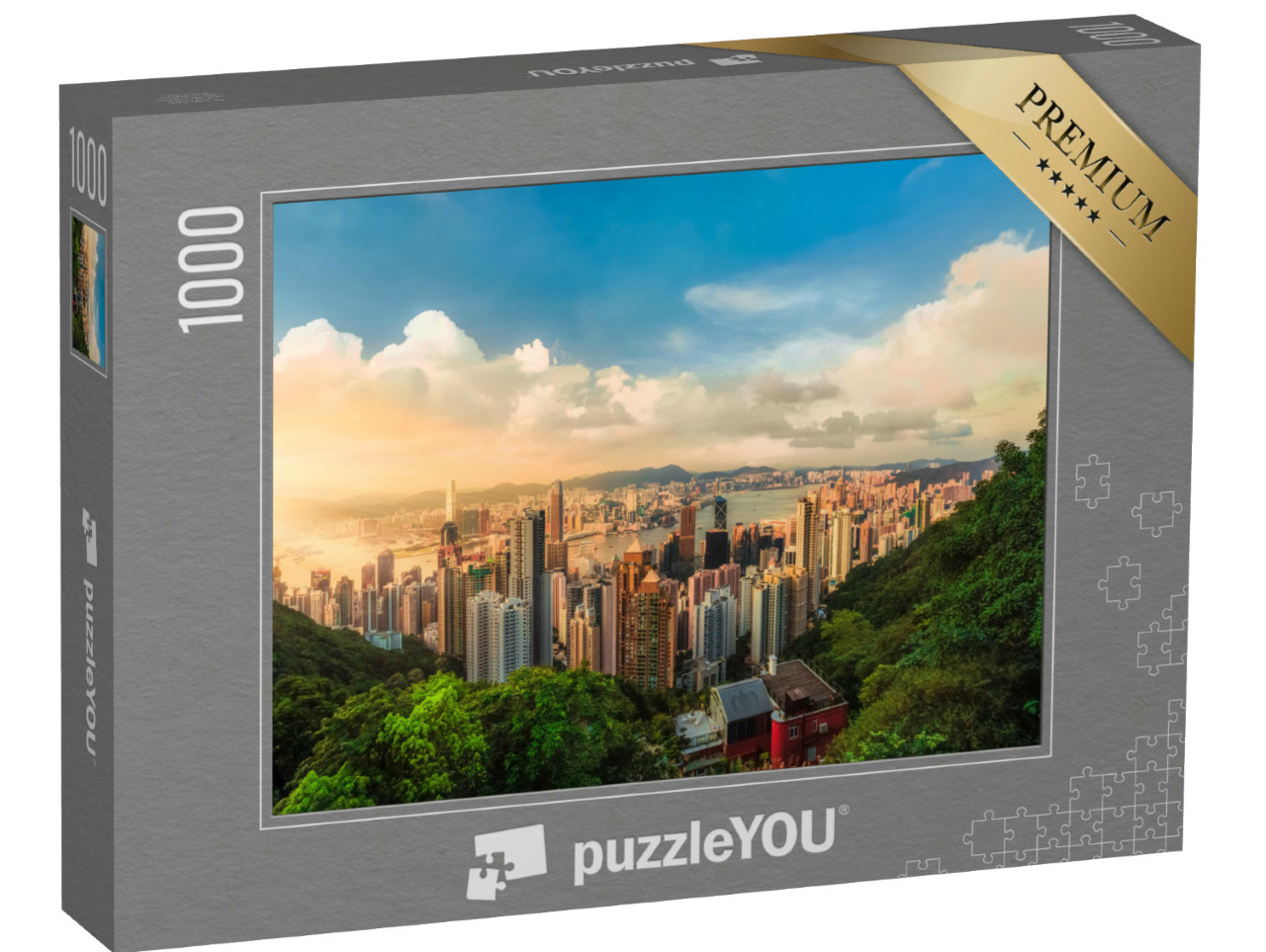 Puzzel 1000 stukjes „Zonsondergang over Victoria Bay in Hong Kong“