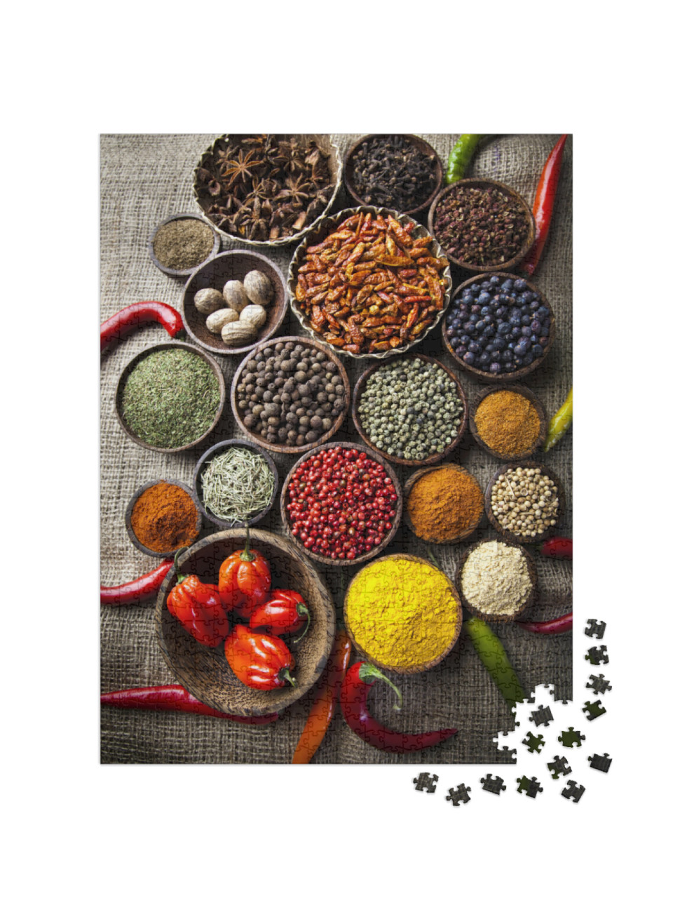 Puzzel 1000 stukjes „Stilleven aromatische kruiden in houten schaaltjes“