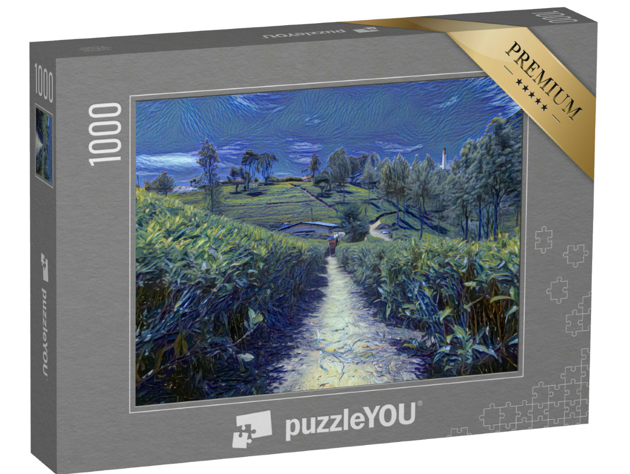 Puzzel 1000 stukjes „in de kunststijl van van Gogh, sterrennacht - theeplantages en fabriek in Sri Lanka“