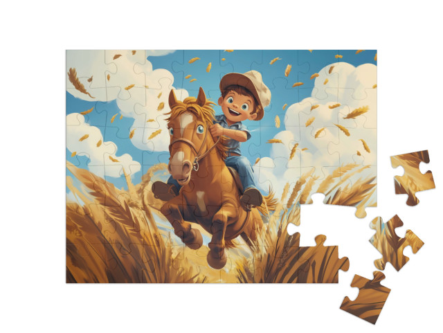 Puzzel 48 stukjes „De kleine cowboy en zijn trouwe paard“