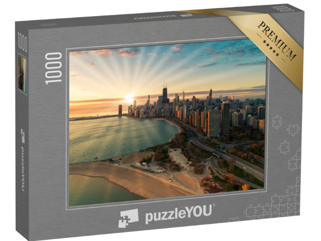 Puzzel 1000 stukjes „Luchtfoto van de skyline van de binnenstad van Chicago“