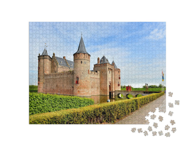 Puzzel 1000 stukjes „Kasteel Muiderslot aan de monding van de Vecht, Muiden, Amsterdam“