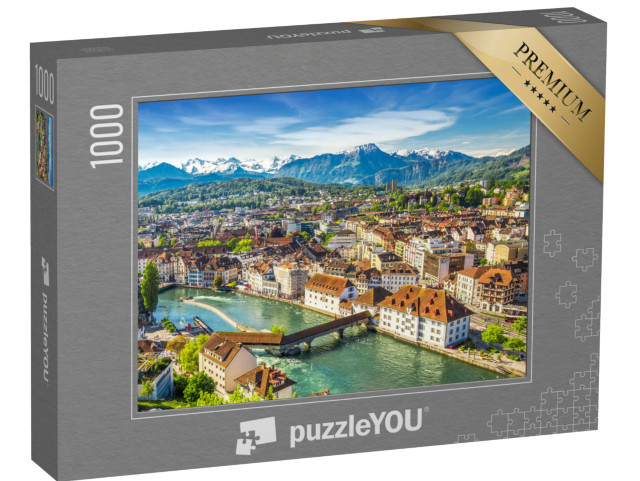 Puzzel 1000 stukjes „Uitzicht op de berg Pilatus en het historische stadscentrum van Luzern, Zwitserland“