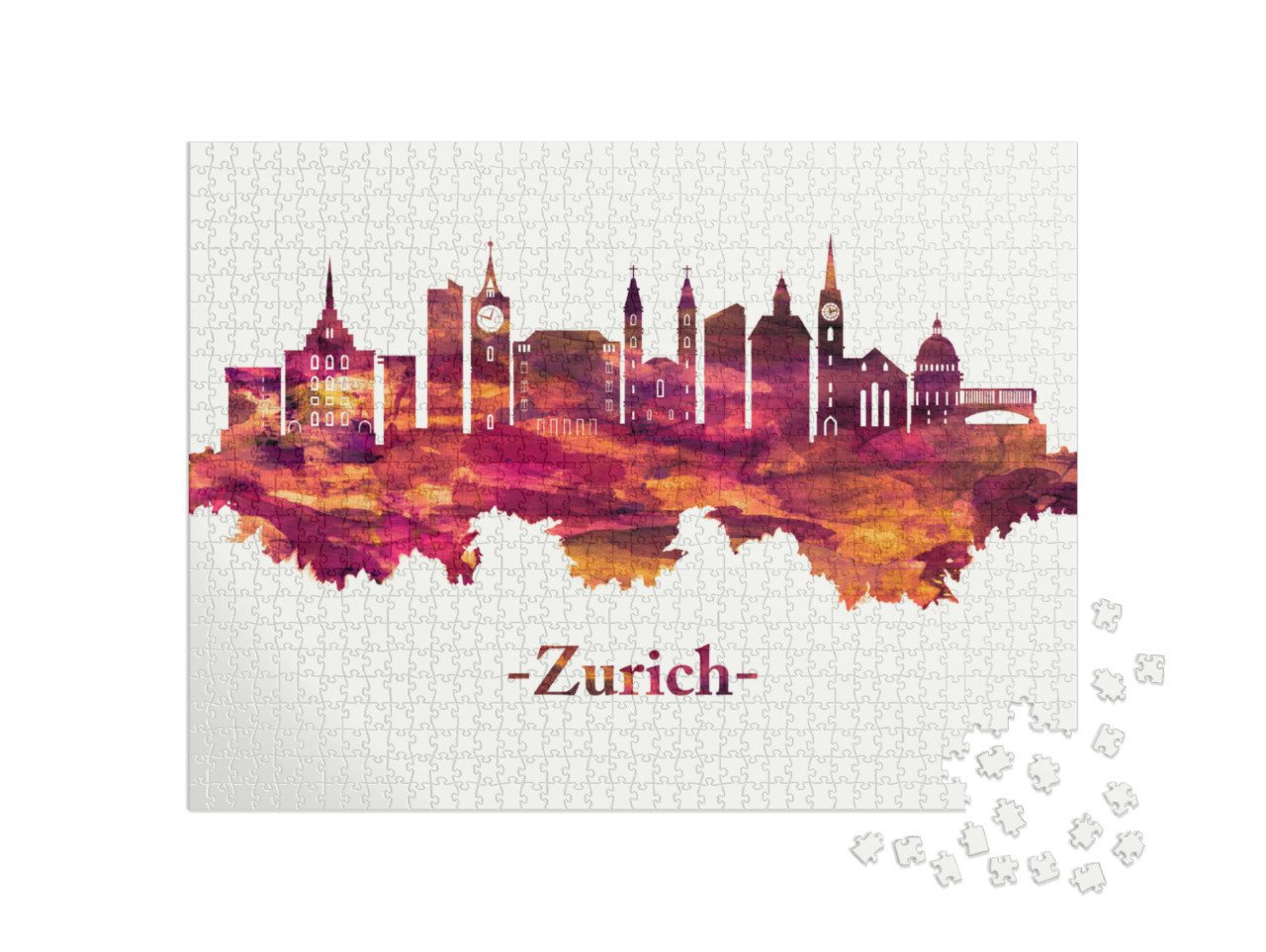 Puzzel 1000 stukjes „Grafisch: Rode skyline van de stad Zürich“