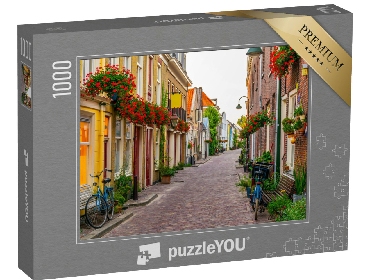 Puzzel 1000 stukjes „Smalle straat in het centrum van Delft, Nederland“