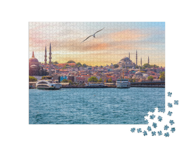 Puzzel 1000 stukjes „Suleymaniye Moskee en Rustem Pasha Moskee, Istanbul, Turkije“