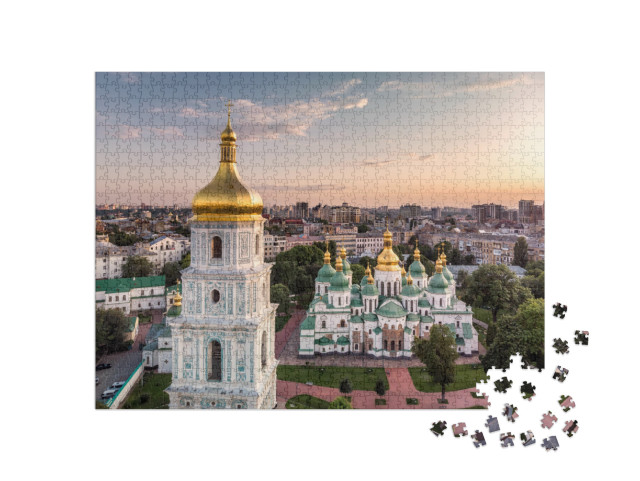 Puzzel 1000 stukjes „Klokkentoren en Sint-Sofiakathedraal, Kiev, Oekraïne“