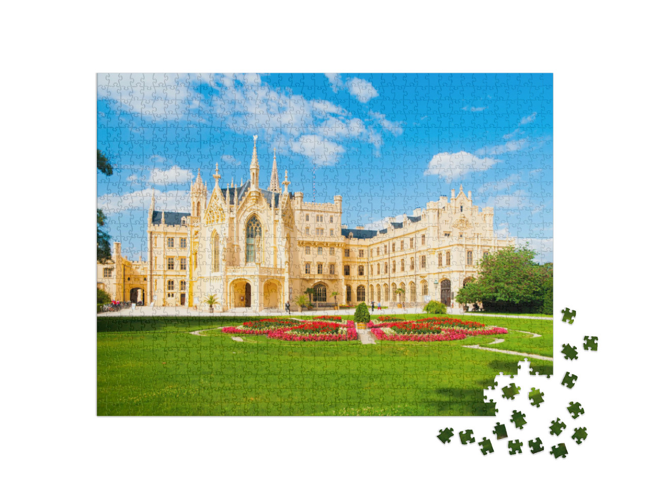 Puzzel 1000 stukjes „Kasteel Lednice op een zonnige zomerdag, Moravië, Tsjechië“