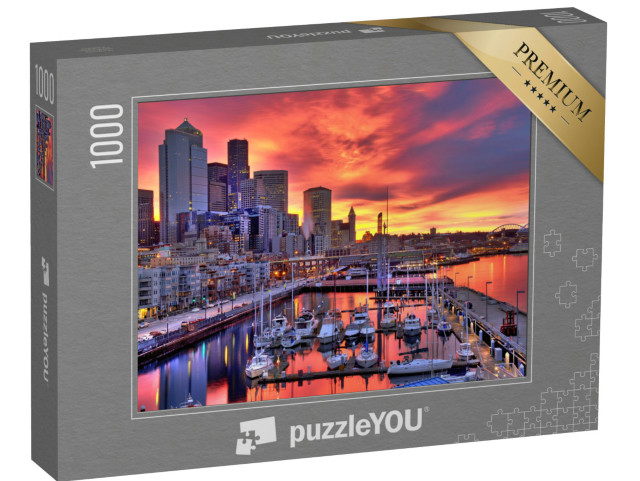 Puzzel 1000 stukjes „Zonsopgang over het havengebied van Pier-66“