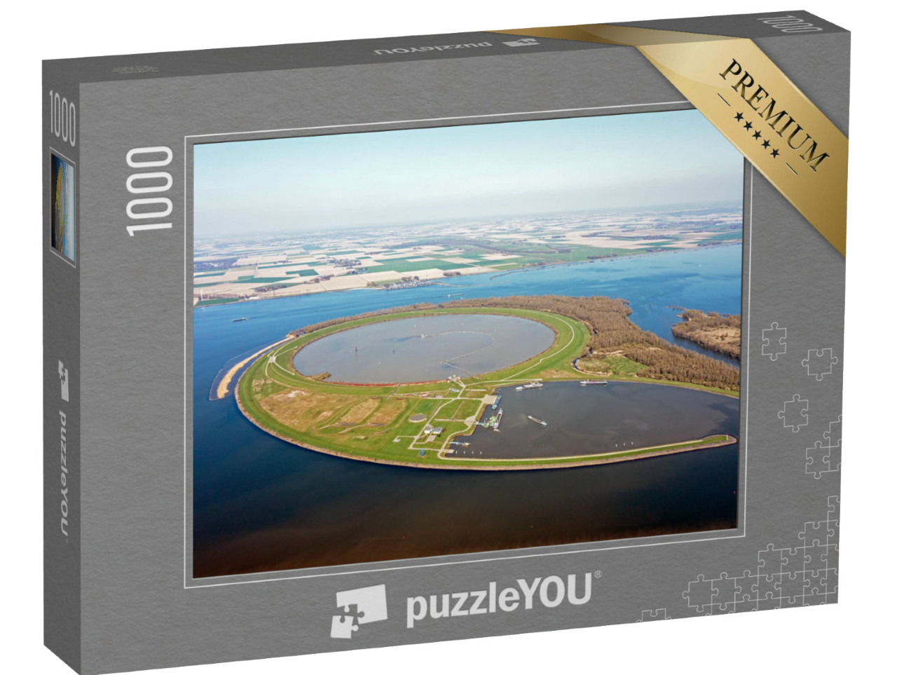 Puzzel 1000 stukjes „Luchtfoto van IJsseloog, een kunstmatig eiland in het midden van het Ketelmeer“