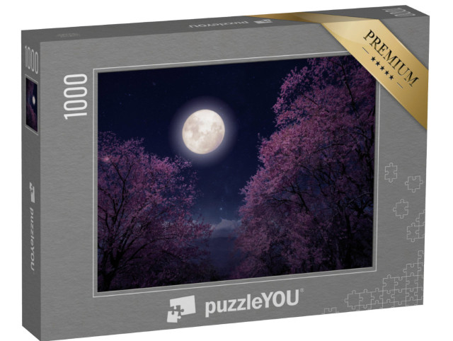 Puzzel 1000 stukjes „Prachtige kersenbloesem in de volle maan“
