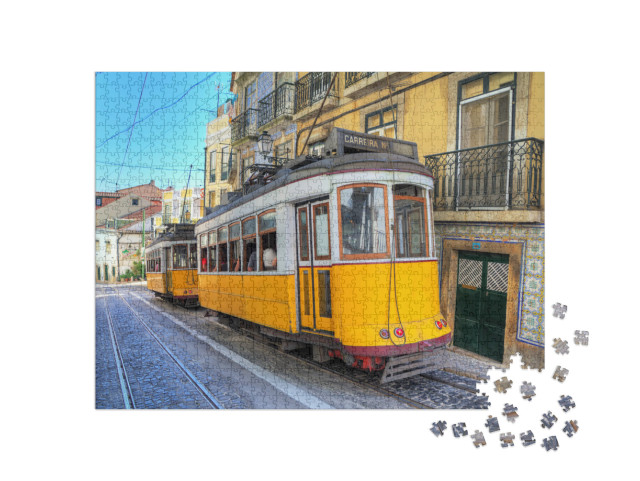 Puzzel 1000 stukjes „Traditionele gele tram in Lissabon, Portugal“