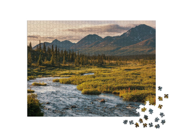 Puzzel 1000 stukjes „Avondmeer in de toendra, Alaska“