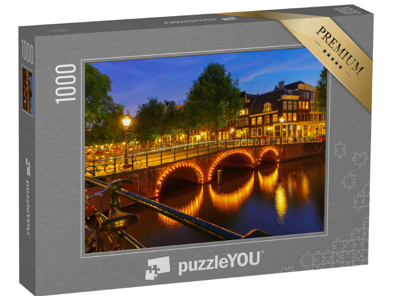 Puzzel 1000 stukjes „Nachtelijk stadsgezicht van Amsterdam, Nederland.“