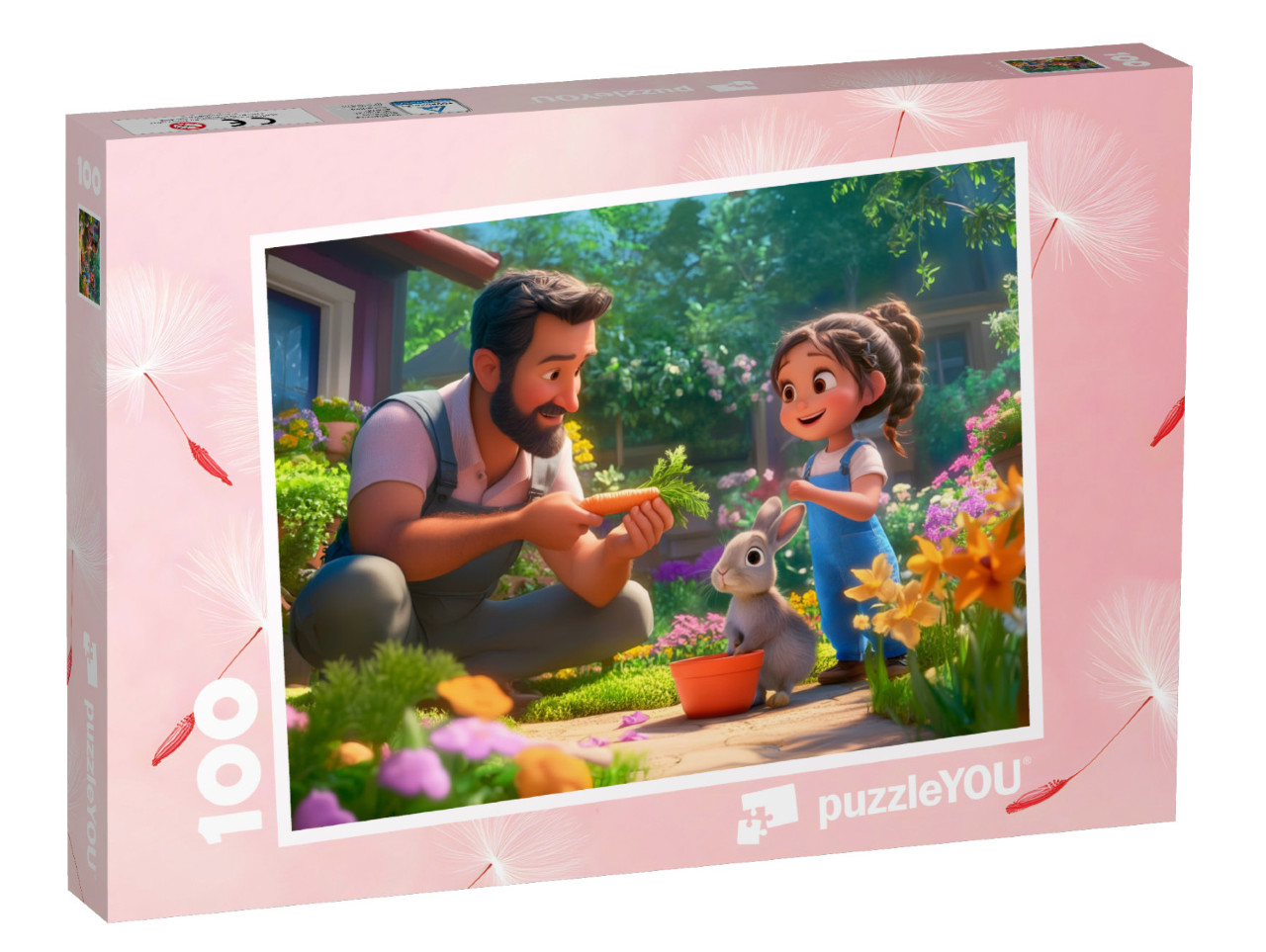 Puzzel 100 stukjes „Lentepret met papa en konijn“