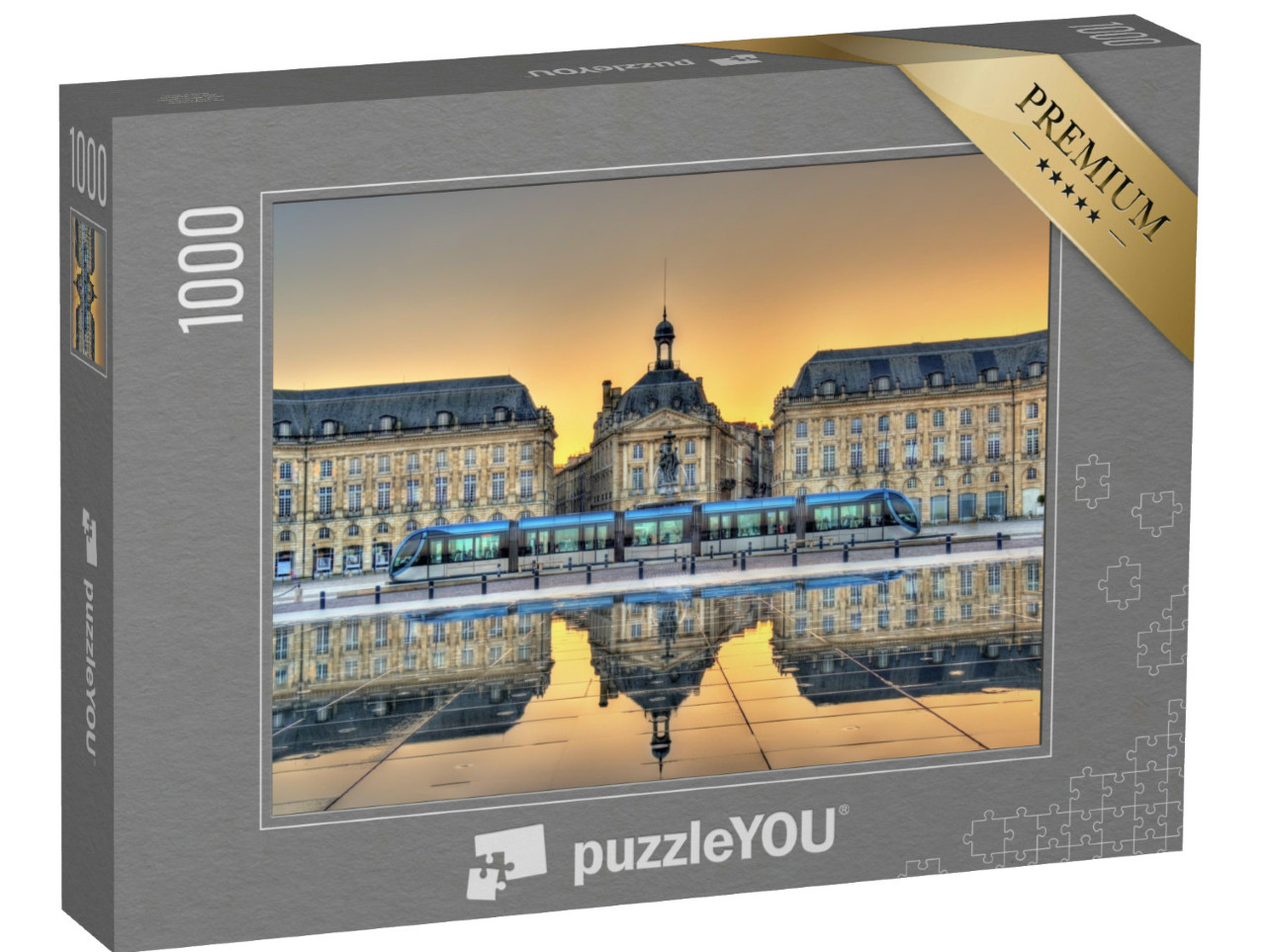 Puzzel 1000 stukjes „Place de la Bourse weerspiegeld vanaf het waterniveau in Bordeaux - Frankrijk, Gironde“