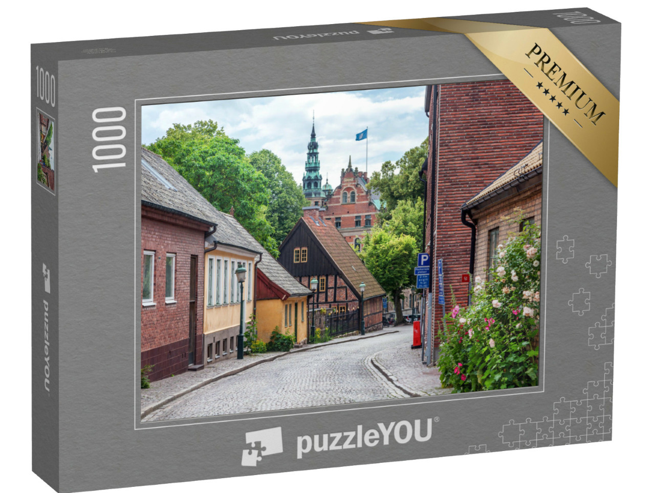 Puzzel 1000 stukjes „Lund, een klein oud stadje in Zweden, Scandinavische architectuur“