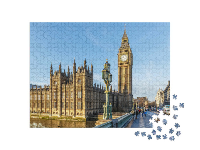 Puzzel 1000 stukjes „Big Ben in de winter op een zonnige ochtend, Londen“