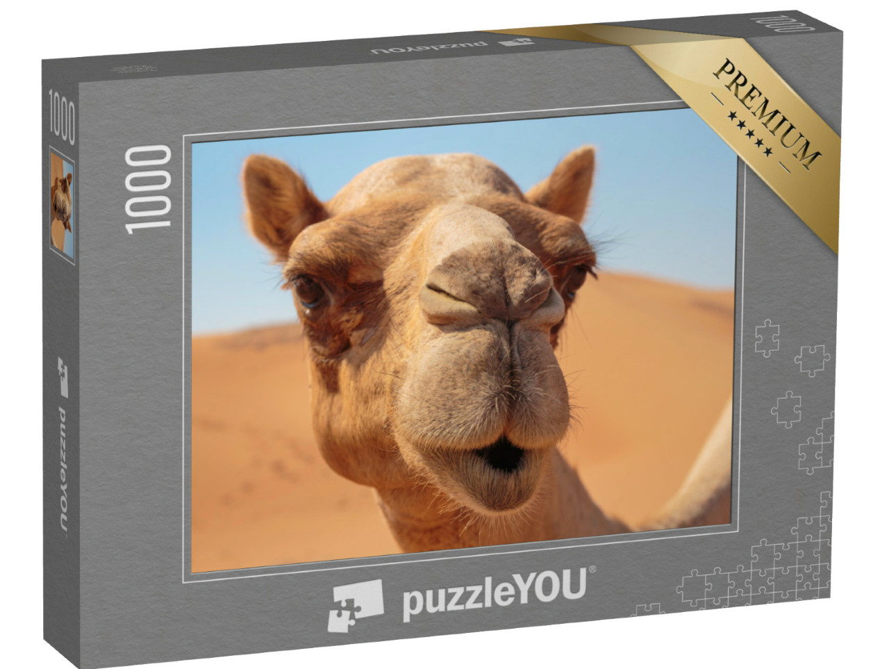 Puzzel 1000 stukjes „Een vriendelijke kameel in de woestijn“