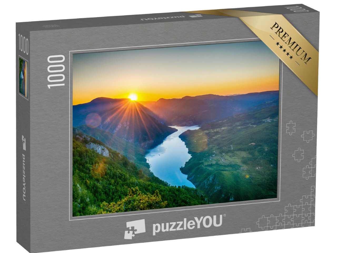 Puzzel 1000 stukjes „Uitkijkpunt Banjska stena, berg Tara, Servië met zonsondergang“