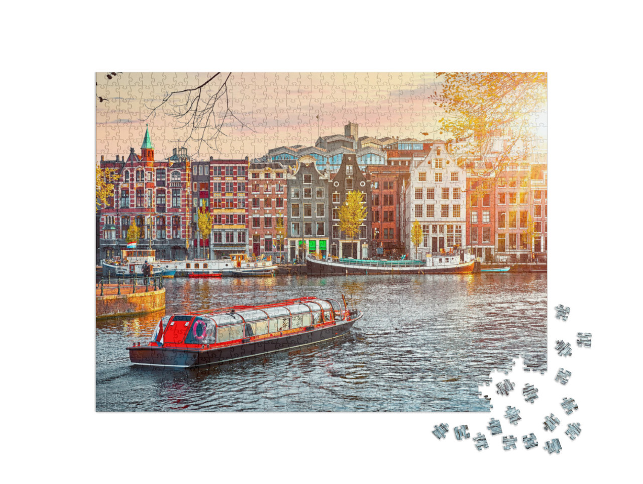 Puzzel 1000 stukjes „Oude gebouwen in Amsterdam, Nederland“