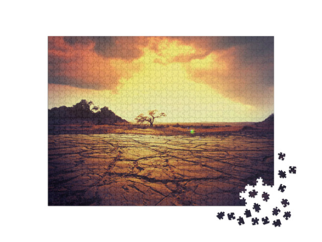 Puzzel 1000 stukjes „Droog land bij zonsondergang“