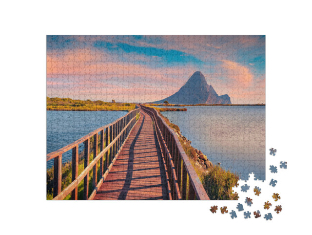 Puzzel 1000 stukjes „Houten loopbrug naar de Spiaggia di Porto“