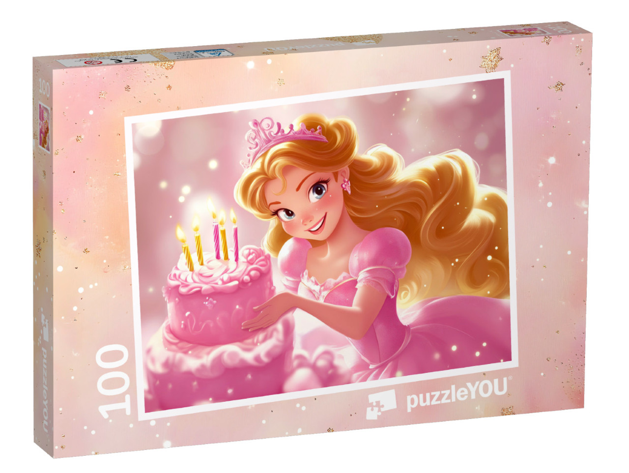 Puzzel 100 stukjes „De betoverende roze prinses viert haar verjaardag“