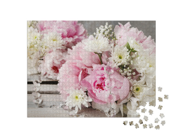 Puzzel 1000 stukjes „Bloemstuk met roze pioenen“