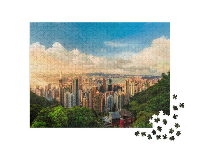 Puzzel 1000 stukjes „Zonsondergang over Victoria Bay in Hong Kong“