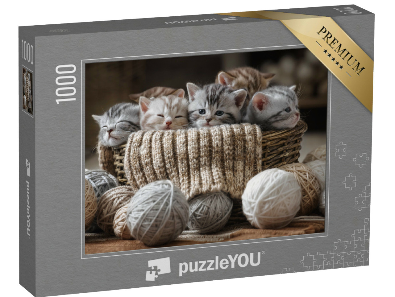 Puzzel 1000 stukjes „Groep kleine gestreepte kittens“
