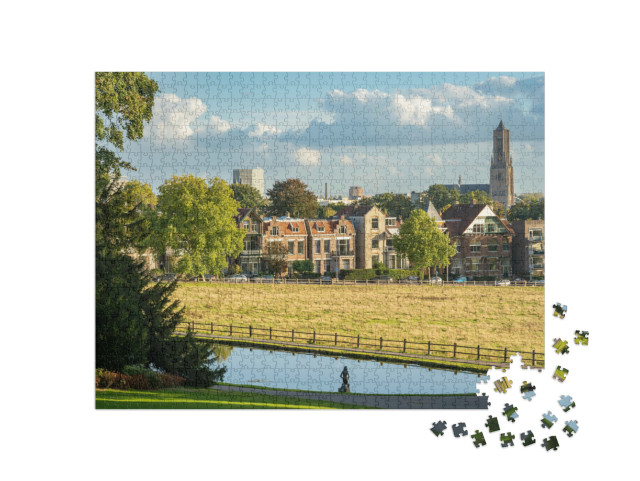 Puzzel 1000 stukjes „Arnhem skyline, toren van St Eusebiuskerk met Sonsbeekpark“