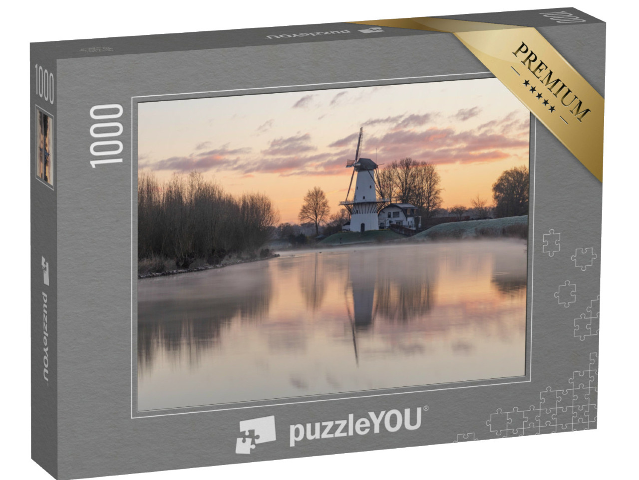 Puzzel 1000 stukjes „Zonsopgang, molen De Vlinder, Geldermalsen“