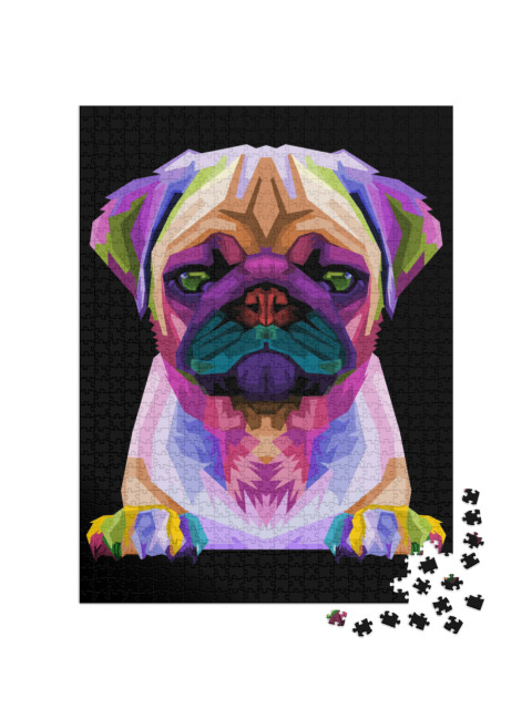 Puzzel 1000 stukjes „Schattig mopshondje in pop-artstijl“