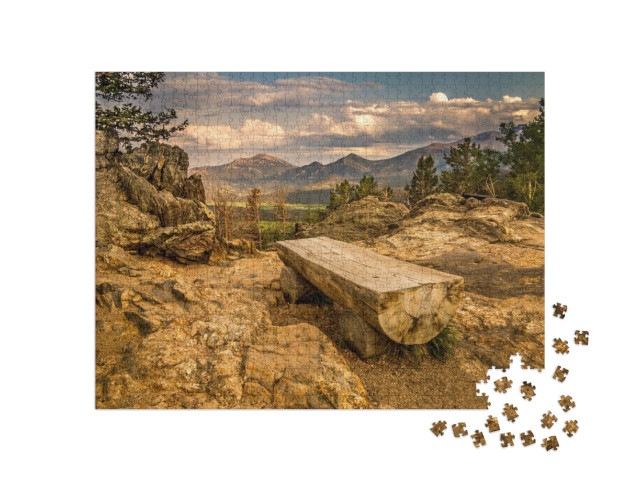 Puzzel 1000 stukjes „Parkbank in Rocky Mountain National Park, Colorado“