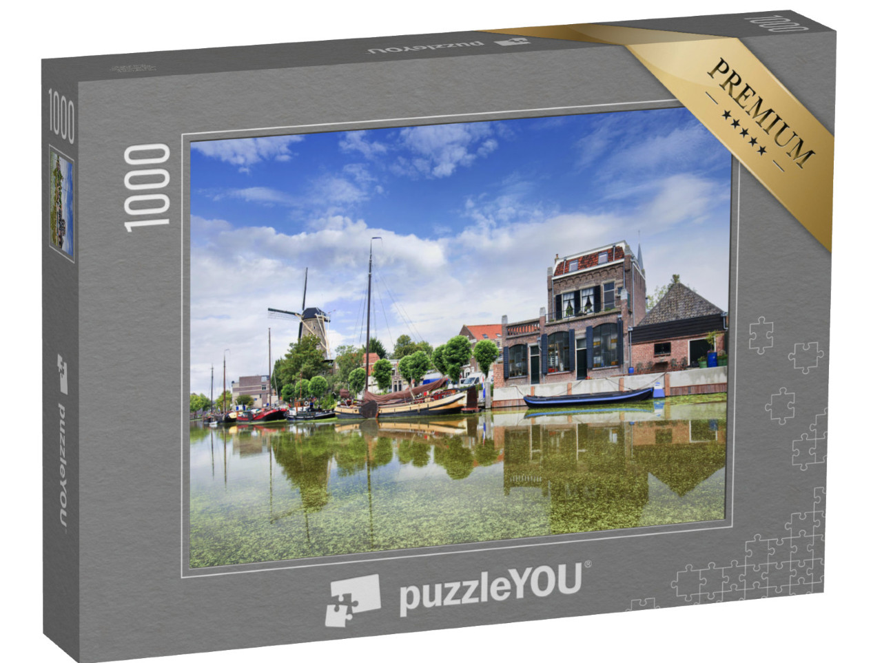 Puzzel 1000 stukjes „Oude binnenstad van Gouda met groene gracht“
